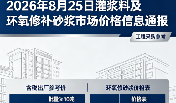 天宁2026年8月25日灌浆料及环氧修补砂浆市场价格信息通报